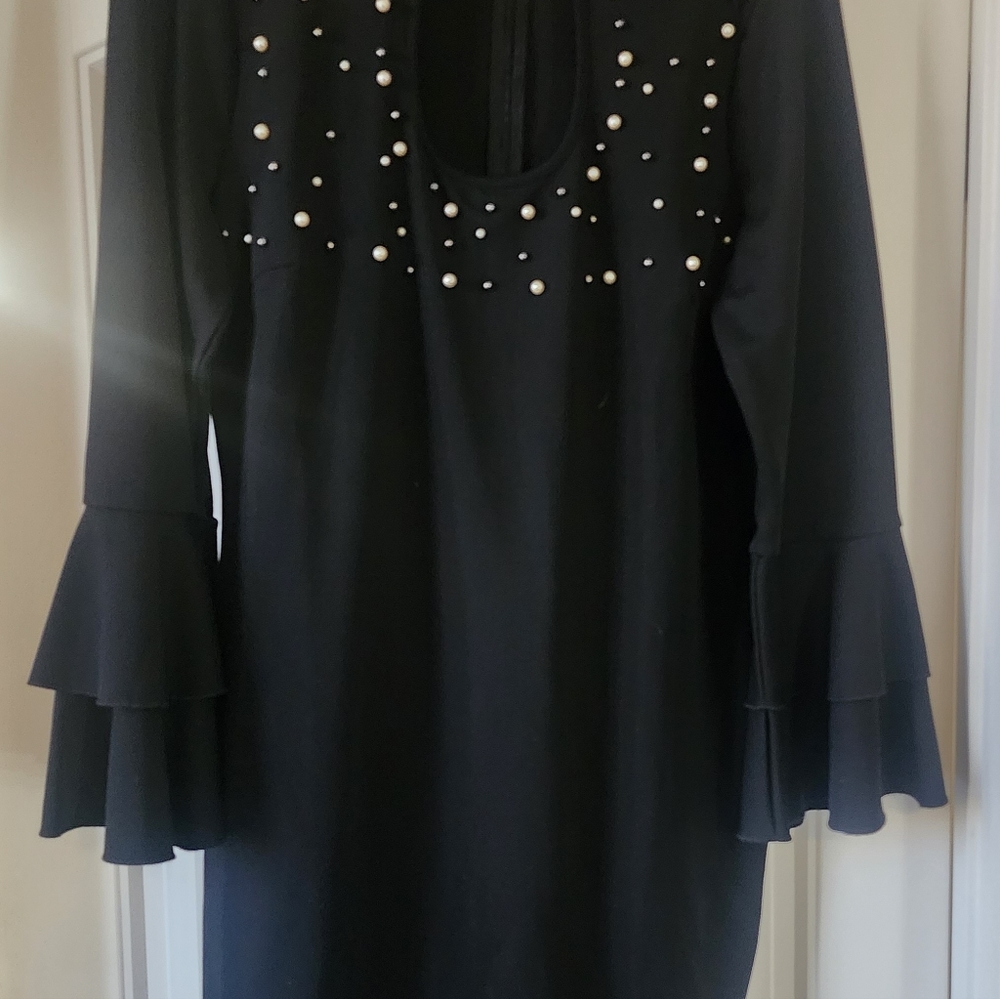 Venus Black ¹Longsleeve Pearl Adorned Dress